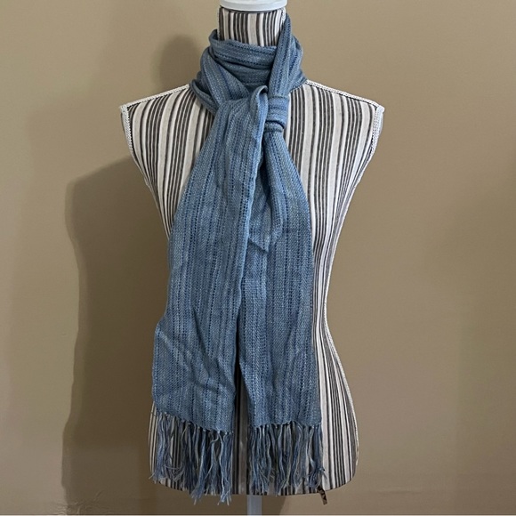 Unbranded Women’s Blue Yellow Striped Lightweight Alpaca Scarf With Fringe - Picture 1 of 8